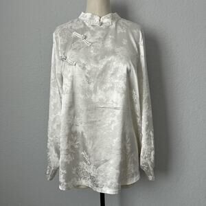 ✨ Luxe Mulberry Silk Jacquard Mandarin Blouse